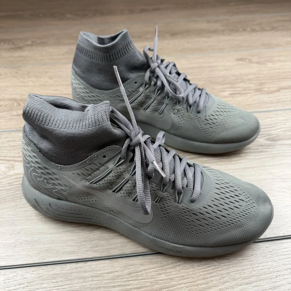 Nike Mens Lunareasy Running Shoes Sock Ankle Mid Top Grey 898807-008 Size 9